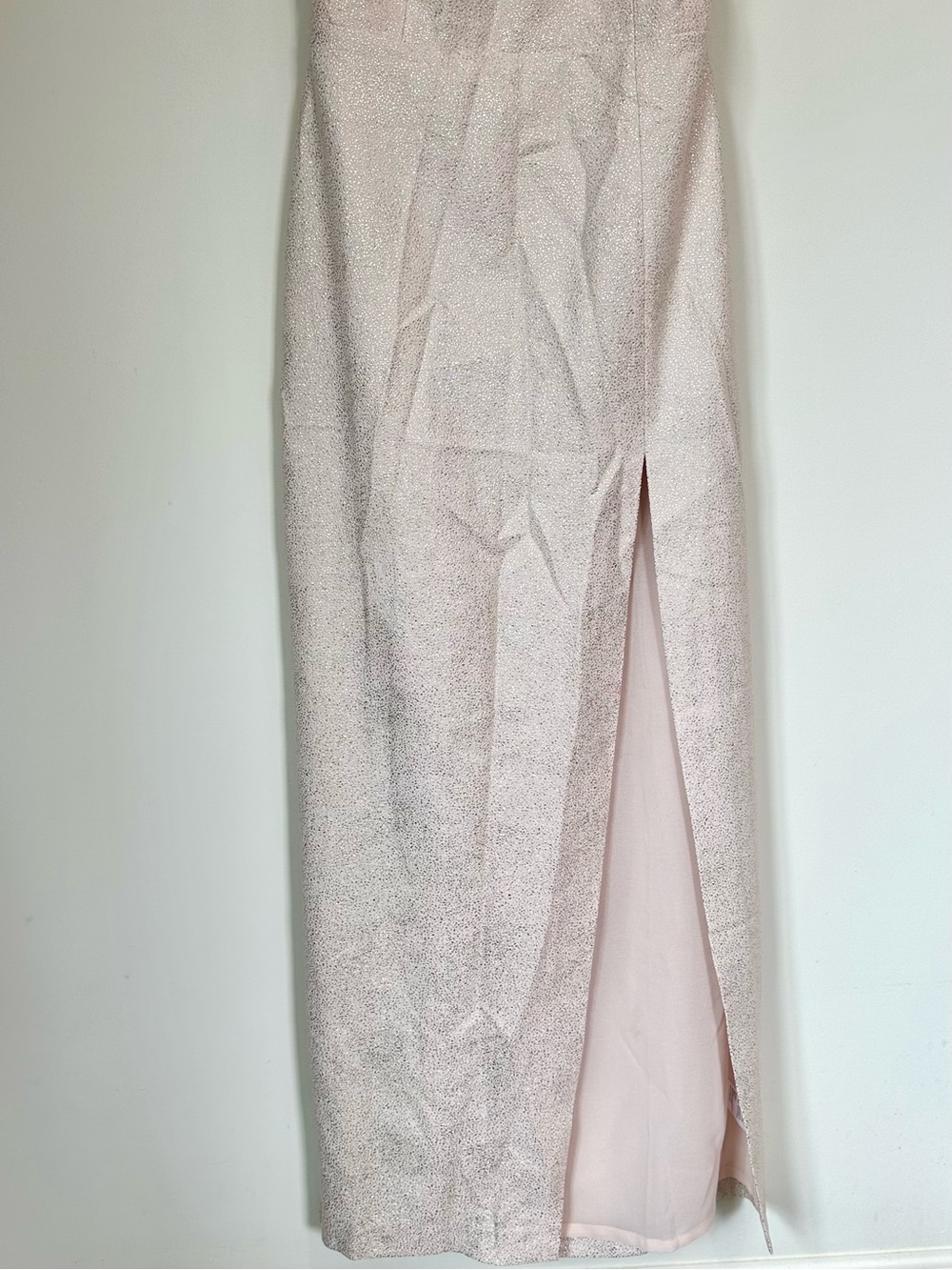 NWT silence + noise One-Shoulder Metallic Powder Pink Maxi Dress w/High Slit 10 - Picture 7 of 10
